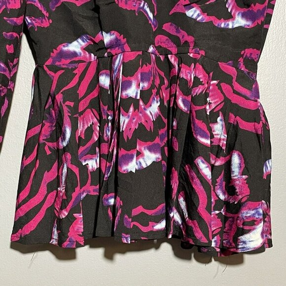 Kardashian Blouse Women Size XS Vneck Peplum Colorful Ruffle Pleat Funky Party - Picture 5 of 12